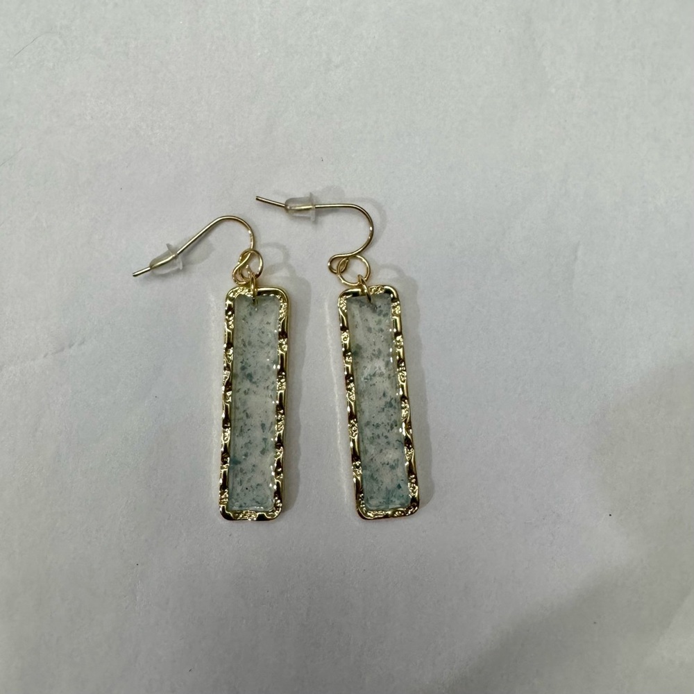 Gold and Blue/White Dangle Earrings NWOT